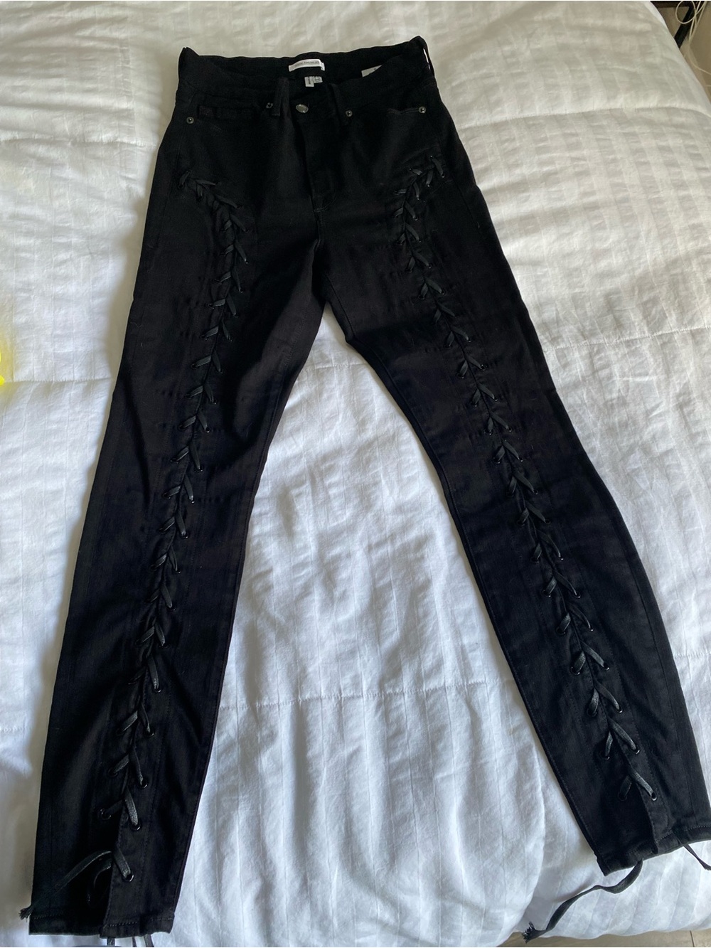 Good American Black High-Rise Lace-Up Skinny Jeans